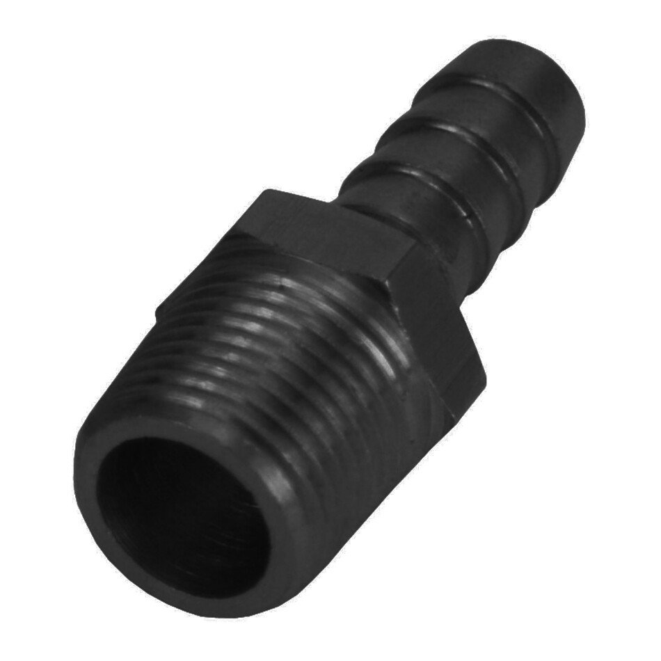 Fitting Hose End Straight 3/8" Barb to 3/8 NPT Male Aluminum Black