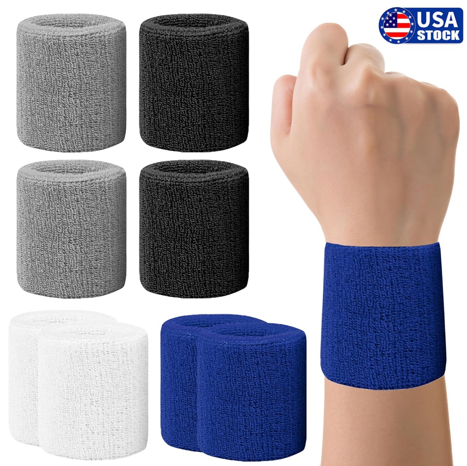 4× Wrist Sweatbands Tennis Wrist Bands Absorbent Sweat Band for Men and Women US