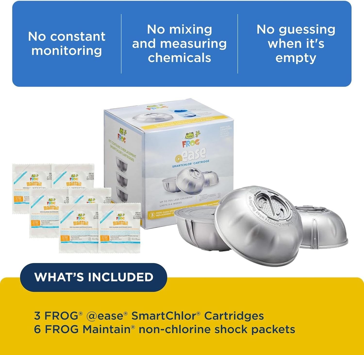 NEW! FROG @Ease Replacement SmartChlor Cartridge 3 Pack with 6 Pack of Maintain