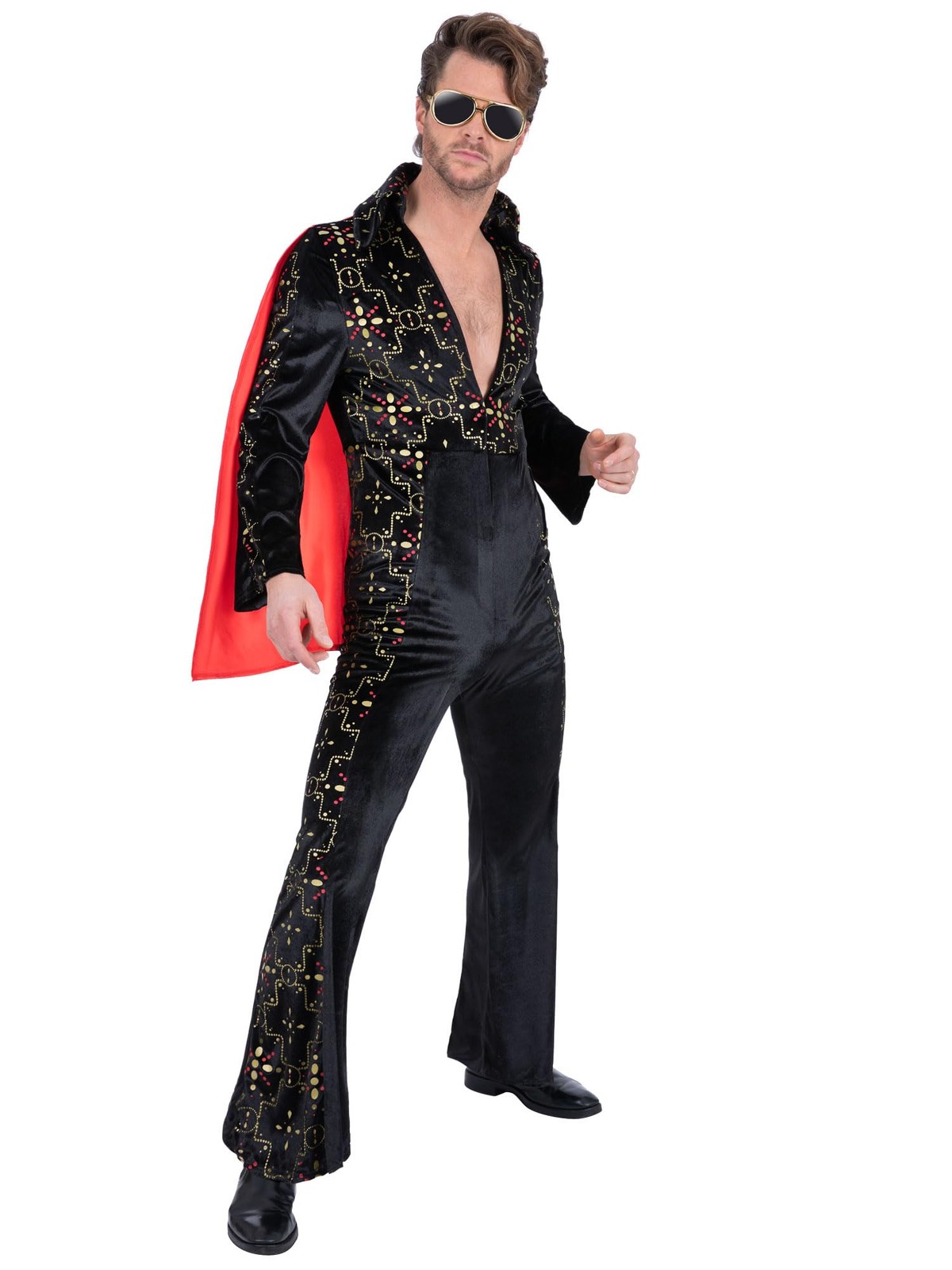 Smiffys Elvis Black Rhinestone Costume for Men, Official Licensed Rock &Roll Out