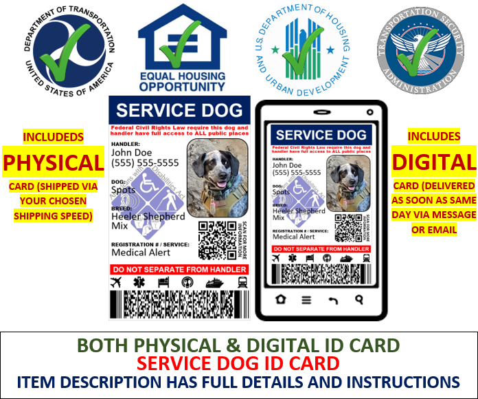 ADA SERVICE DOG ID CARD & FULL KIT - ID HOLDER & CLIP, REGISTRATION & MORE