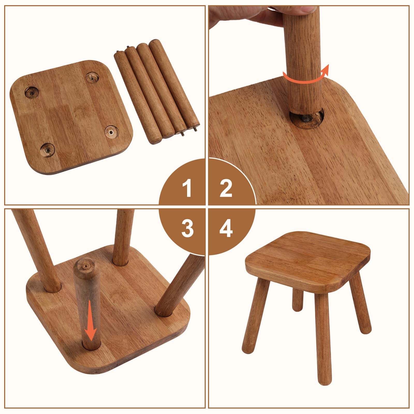 Solid Wood Step Stool Walnut 9.3inch Removable Portable Round Footstool