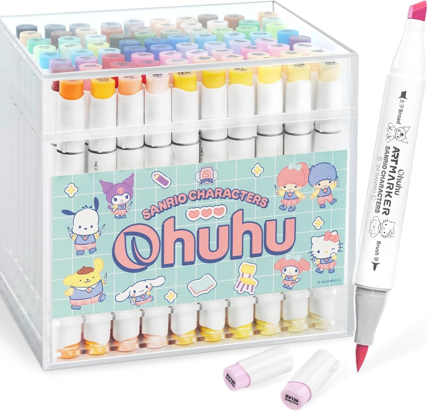 Sanrio x Ohuhu Alcohol Brush Marker Set 80 Brush Broad Tip Pastel +Blender Japan