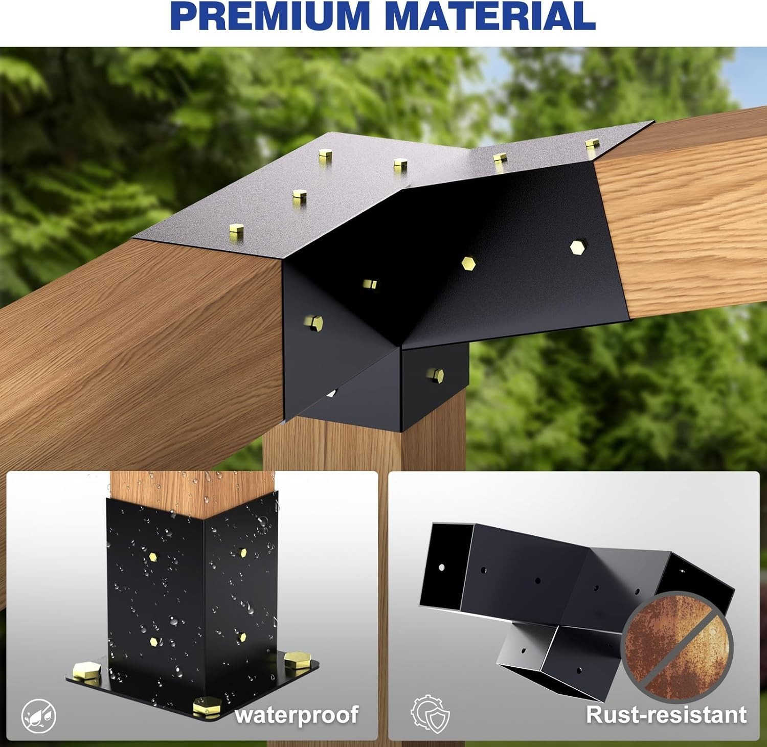 Pergola Kit, Slanted Roof Pergola Bracket, 3-Way Brackets with Post Base Kit, Lo