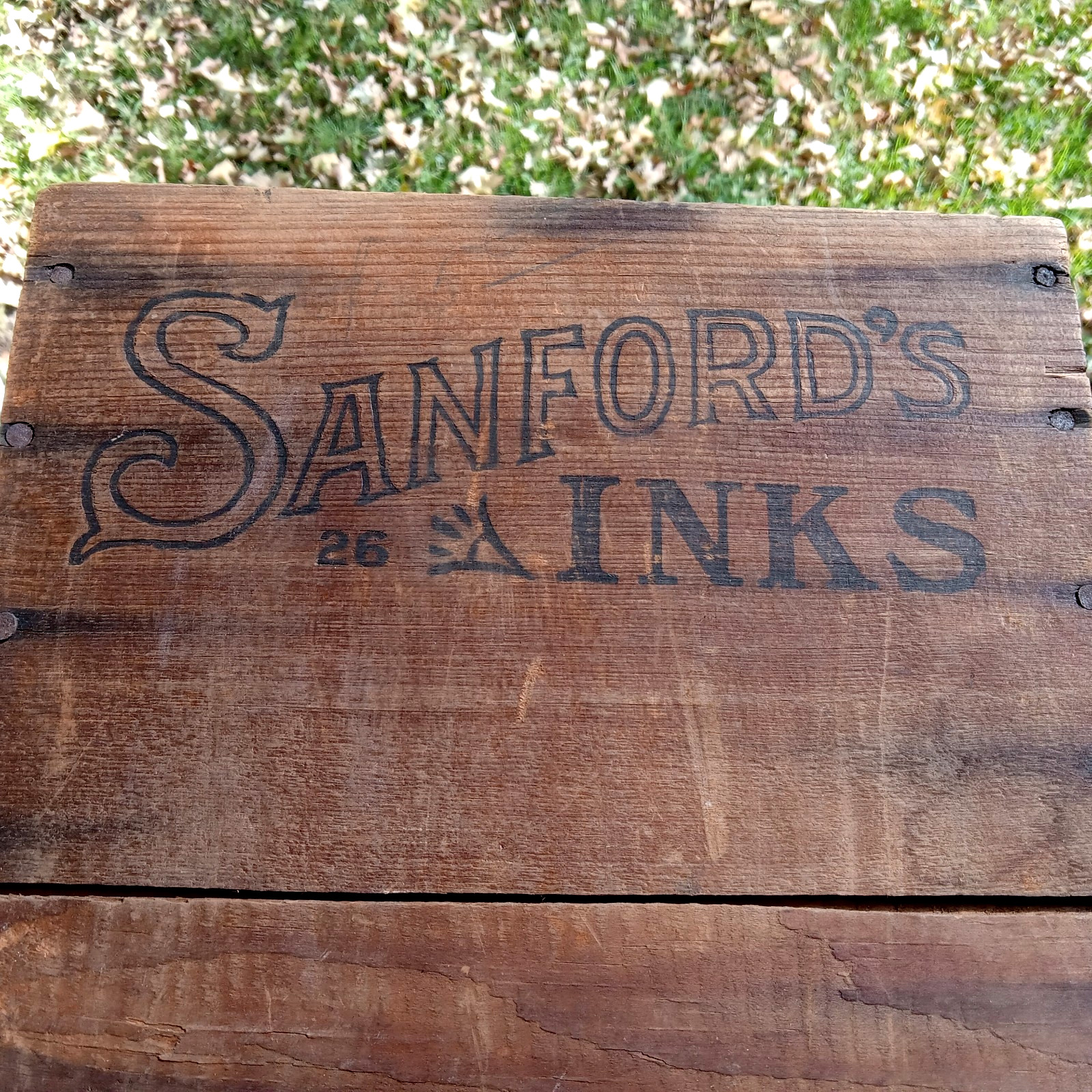 SANFORD'S INKS LIBRARY PASTE WOOD SHIPPING BOX 100 YEARS OLD PRINTED ALL 4 SIDES