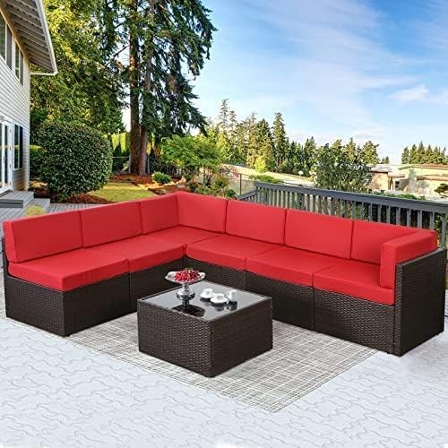 8 Piece Outdoor Patio Furniture Set with Fire Pit Table, Tea Table and Cushions