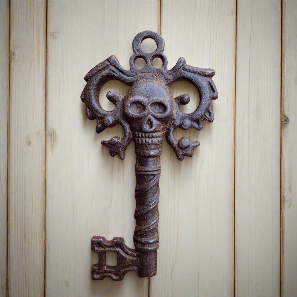 Pirate Cast Iron Key With Skull Head & Antique Finish (4" x 2.5")