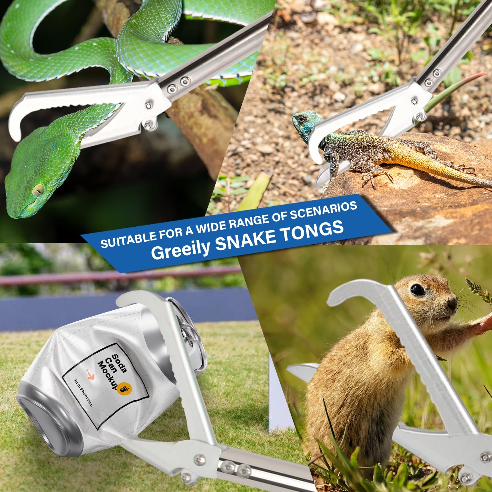 69" Snake Grabber Tool - Extra Long Stainless Steel Tongs for Rattlesnake Reptil