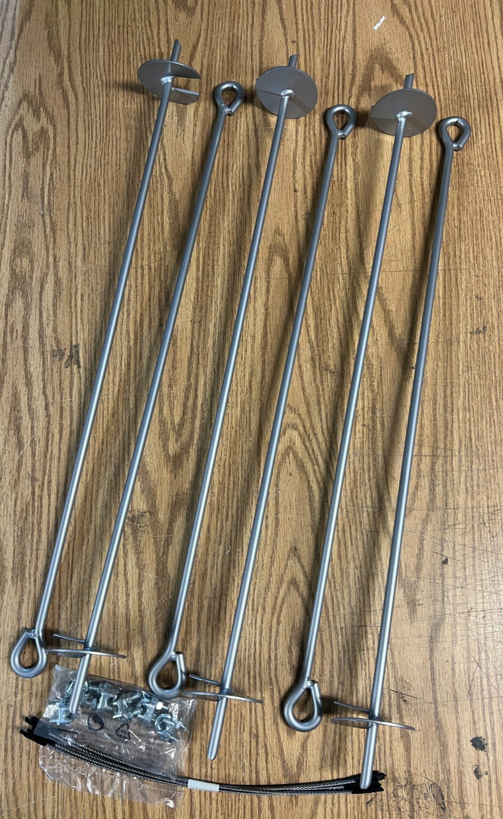 30" inch Auger Anchor Kit - 6 Pack Steel Screw Stakes BRAND NEW  U Bolts/Cables