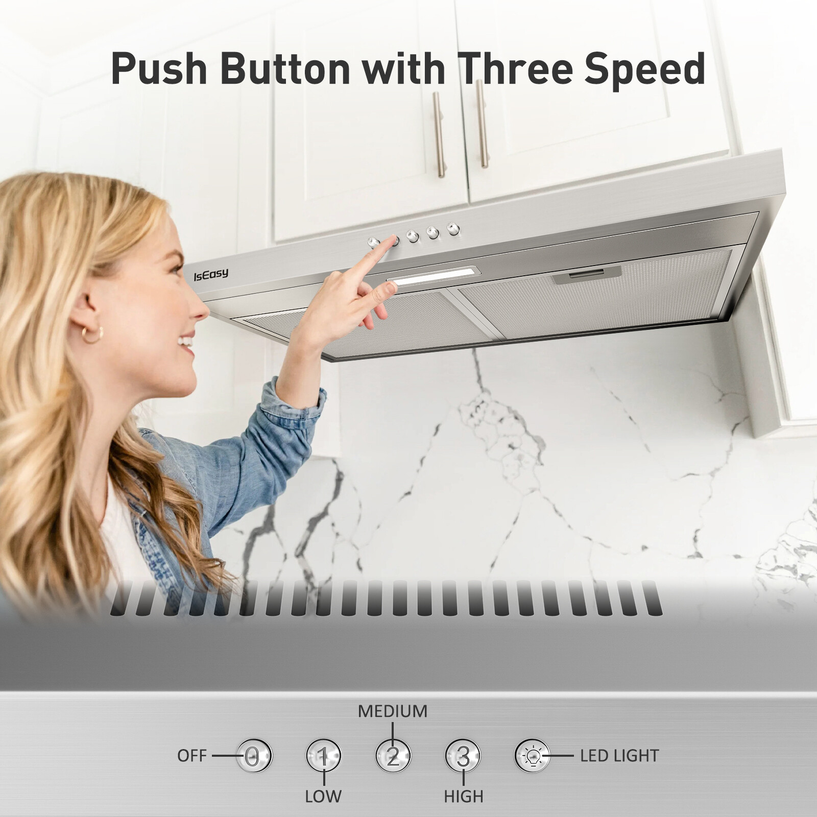 Kitchen Range Hood 30 inch Under Cabinet Cook 3-Speed Vent Fan Ducted/Ductless