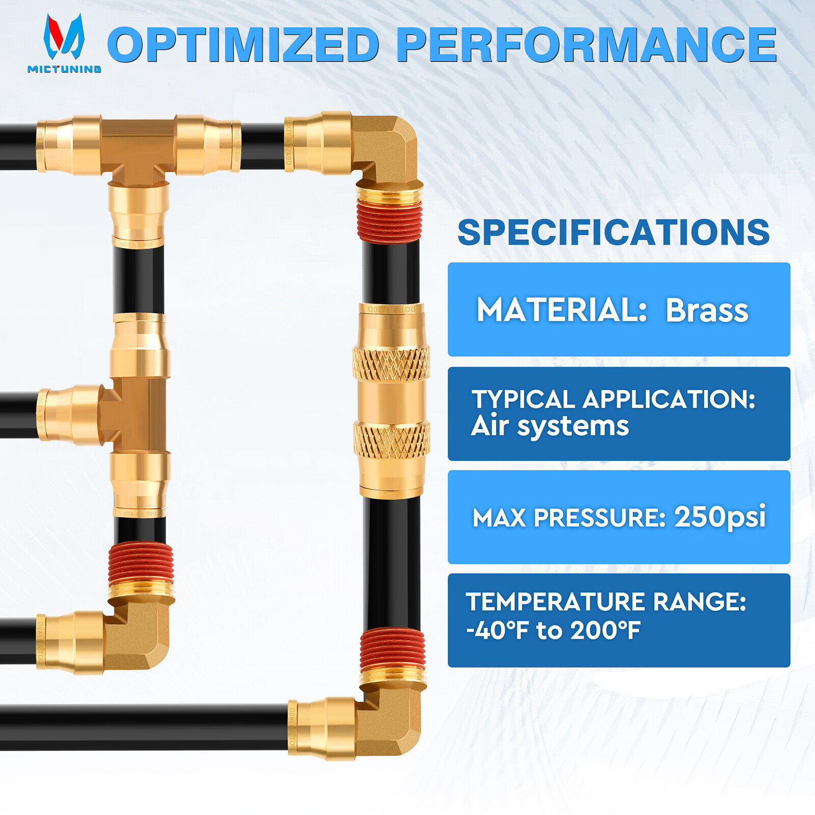 MICTUNING 43PCS Brass DOT Air Brake Line Fittings Assortment Air Hose Repair Kit