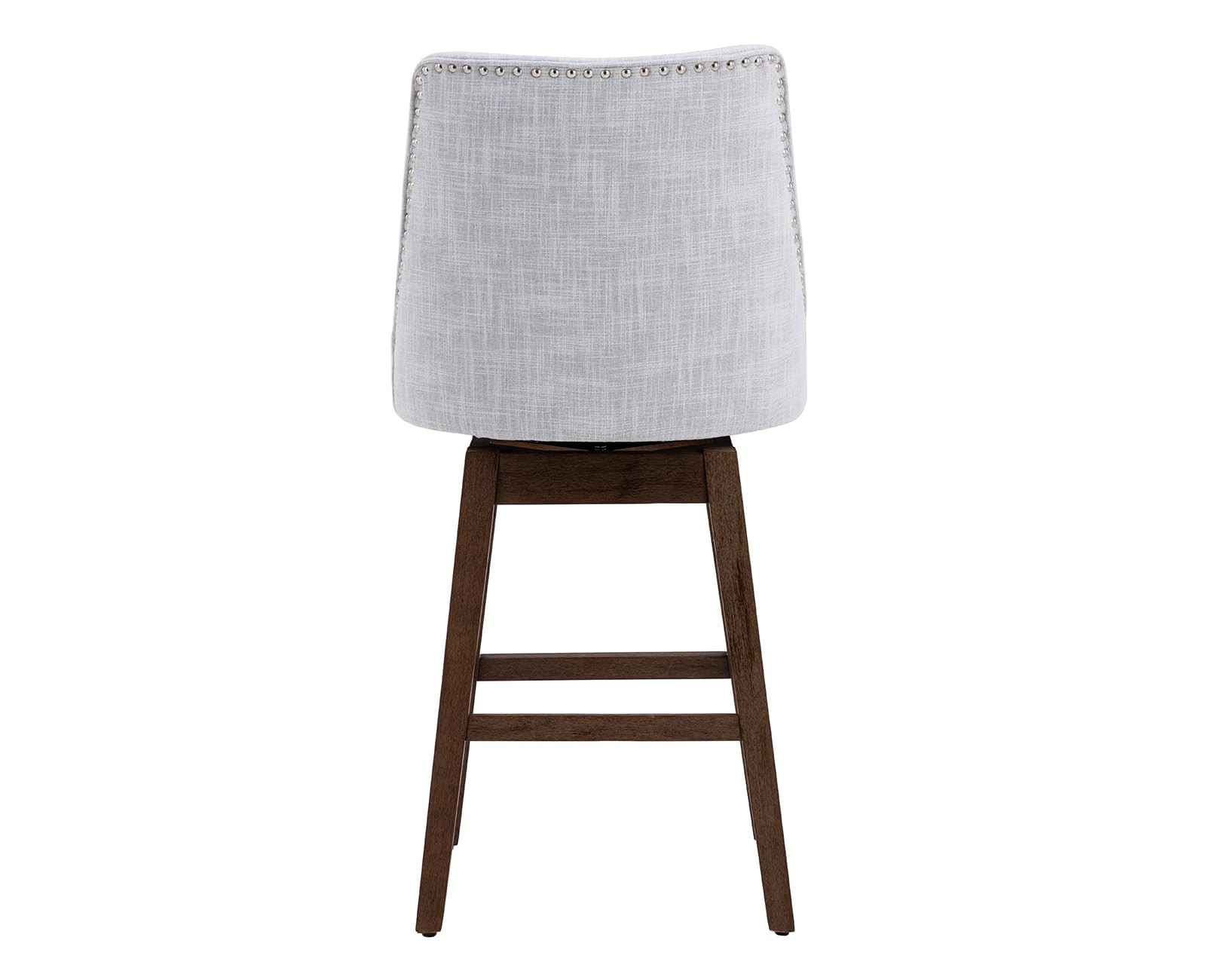 二十世纪中叶现代旋转吧凳,27 英寸,木腿,舒适亚麻织物