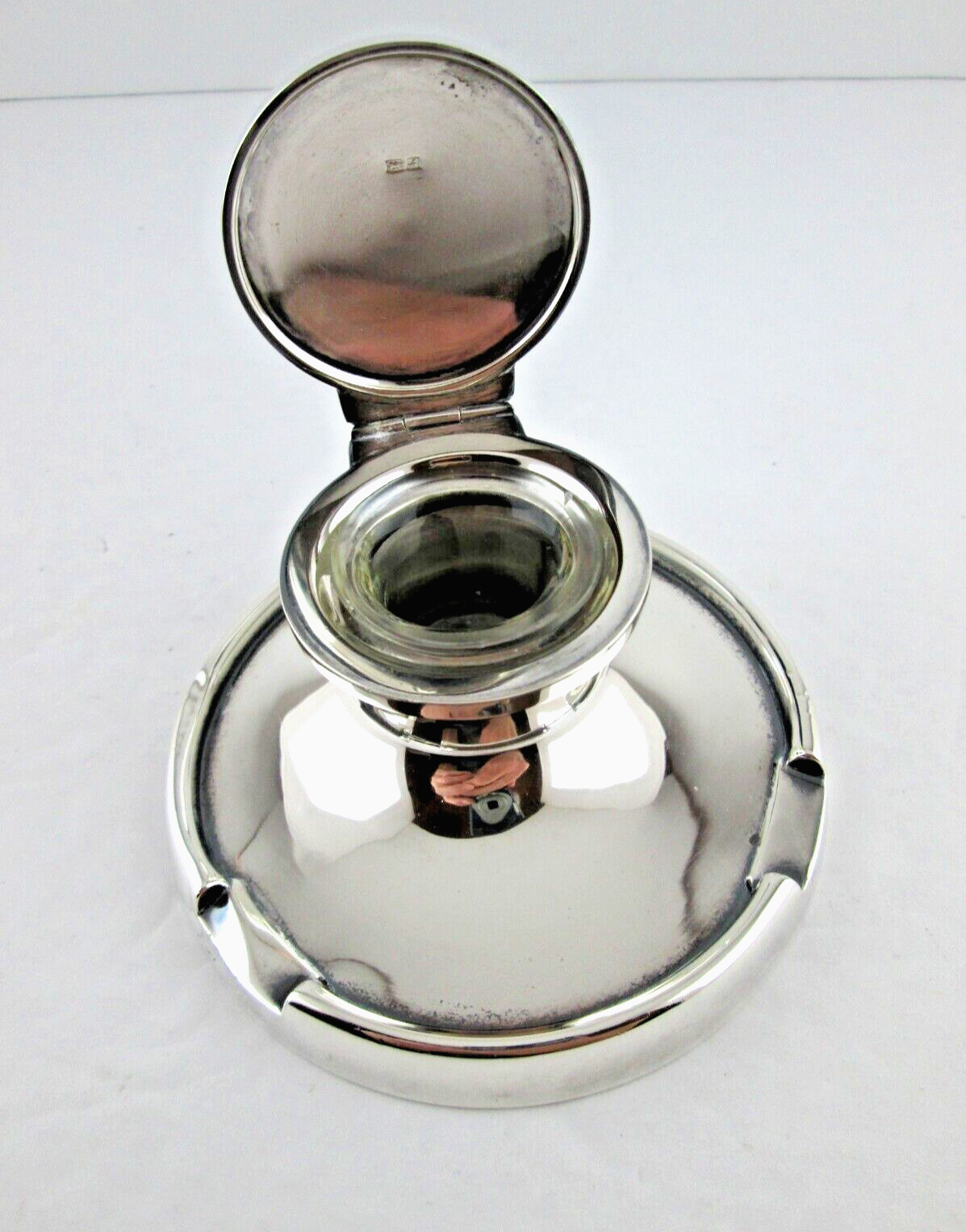 Vintage ENGLISH Sterling INKWELL Birmingham hallmark original glass liner