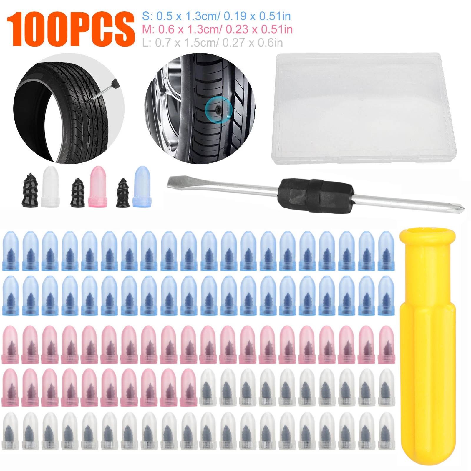 100PCS Tire Repair Rubber Nails Car Tyre Puncture Repair Screws w/ Screwdriver