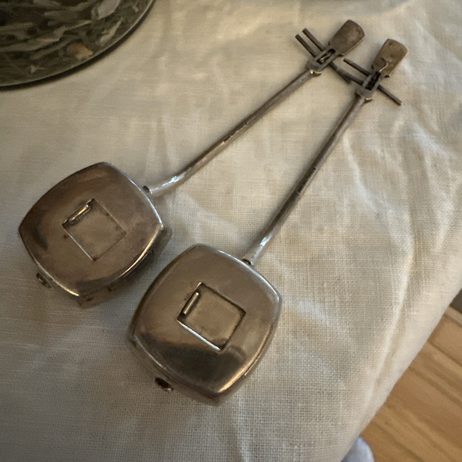 Pair Of (2) Japanese Shamisen Lute .925 Sterling Silver Salt & Pepper Shakers