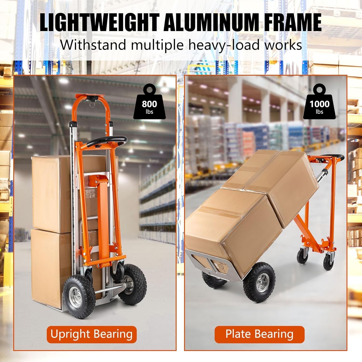 Aluminum Convertible Hand Truck 4-in-1000 Lbs Capacity Heavy Duty Dolly Cart