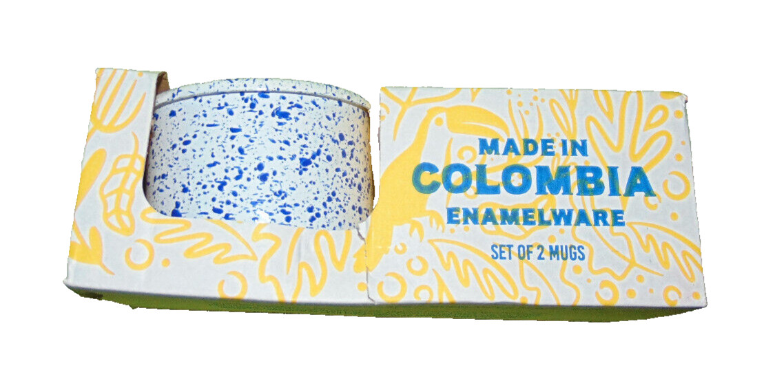 Made in Columbia Blue Speckle Enamelware Camping Mugs Set of 2