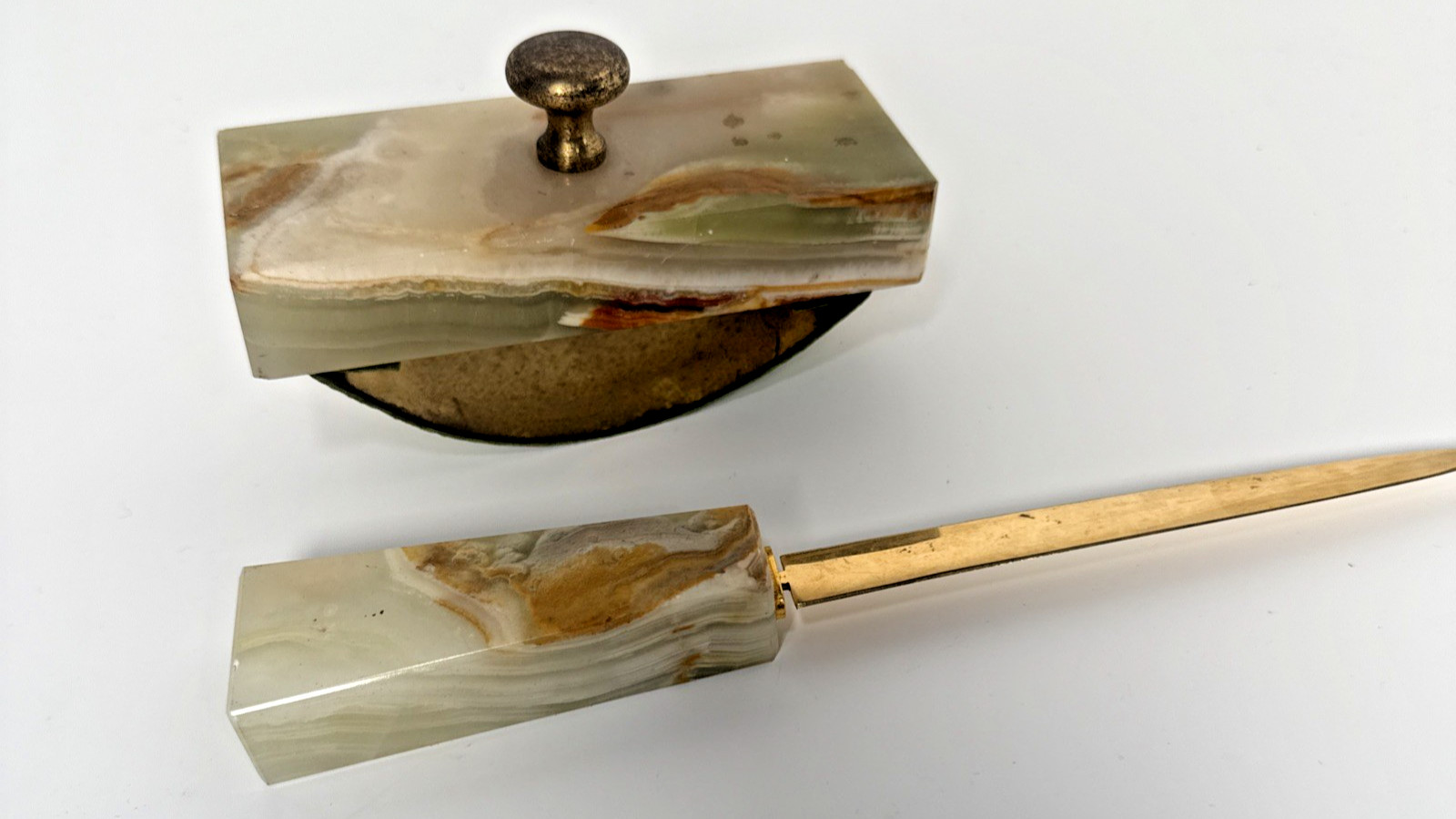 Onyx Italian Marble Rocker Desk Ink Blotter & Letter Opener