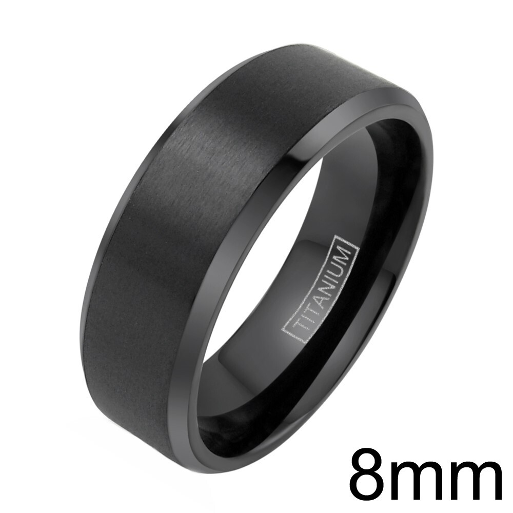 6/8mm Black Titanium Men's Brushed Finish Stripe Wedding Band Ring Size 5-15
