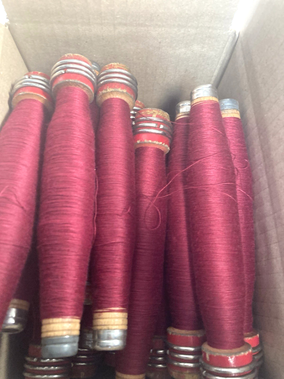 Wrapped Wood Quills, RED and GREEN, Bobbins, Spool, Threaded, Textile, lot of 30