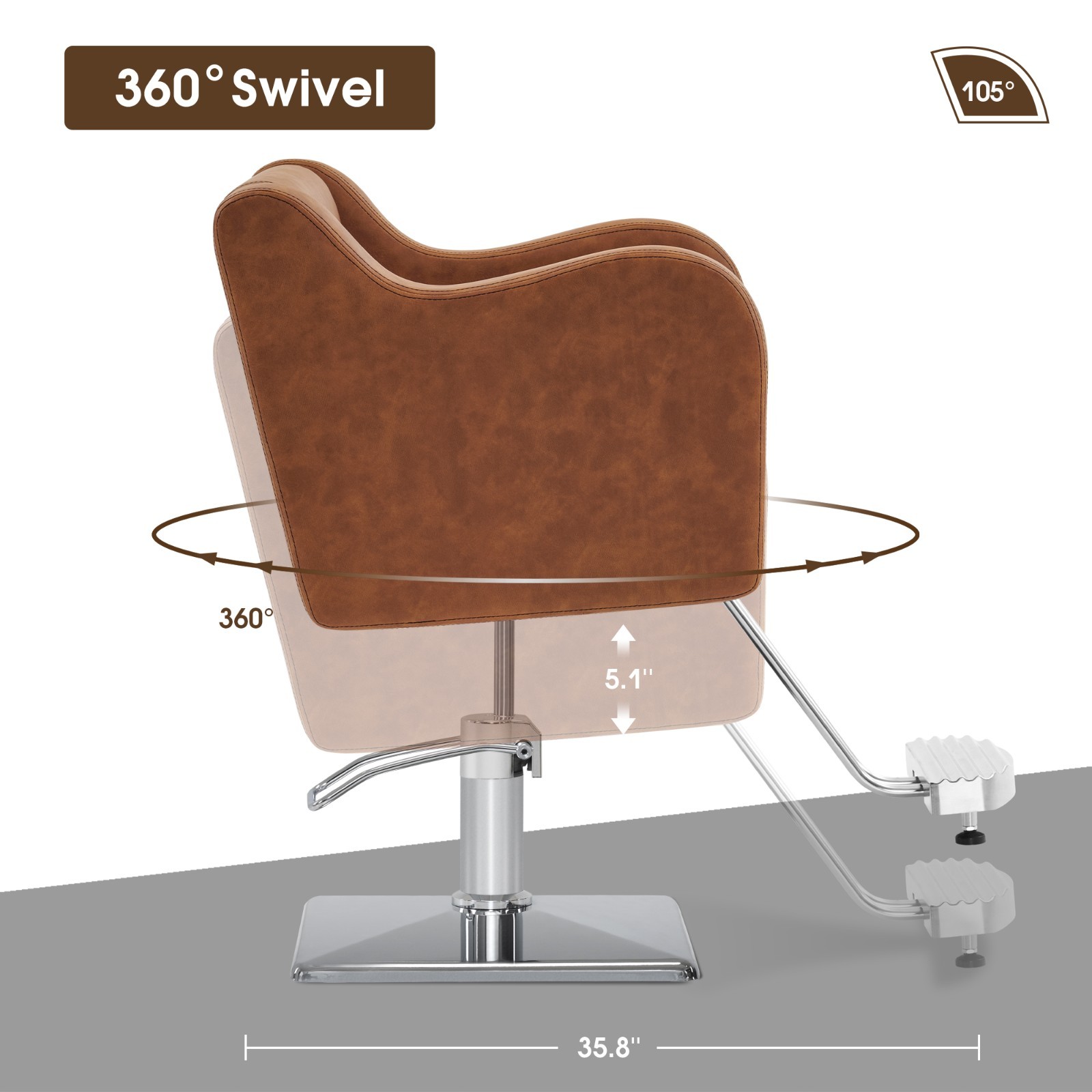 BarberPub Salon Chair for Hair Stylist, Hydraulic Barber Styling Chair Brown3802