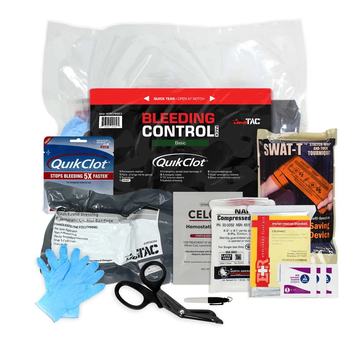 MediTac Bleeding Control Pack First Aid Emergency QuikClot Basic with Celox