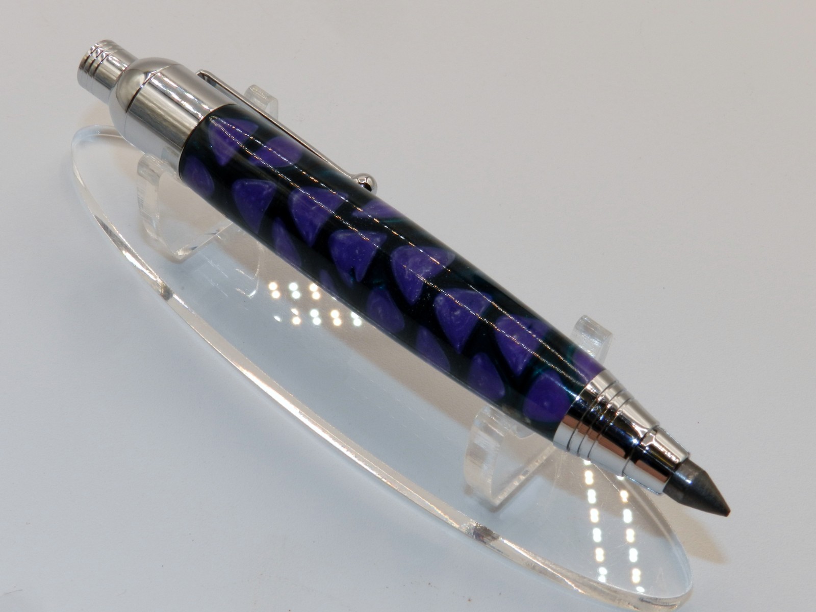 Chrome finish 5.6mm Sketch Pencil. Hand made with Lilac Acrylester. #157