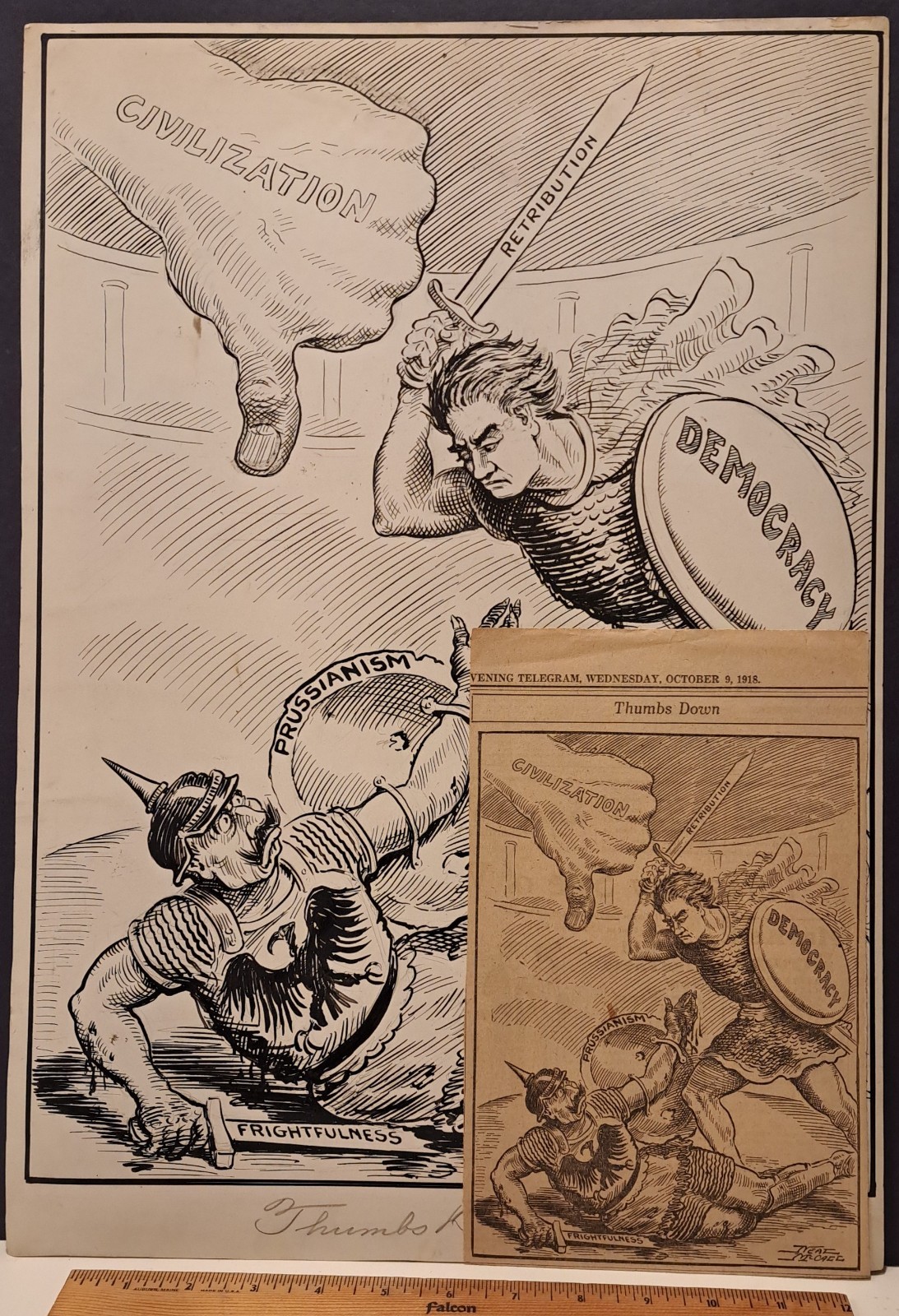 1918 WW I ORIGINAL HAND-DRAWN CARTOON NEAL MCCALL EVENING TELEGRAM PORTLAND OR