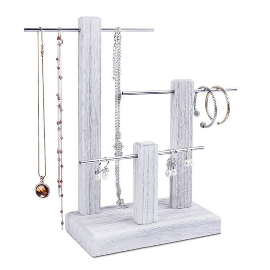 3 Tier Gray Stain Wooden T bar Bracelet Watch Chain Jewelry Display Stand