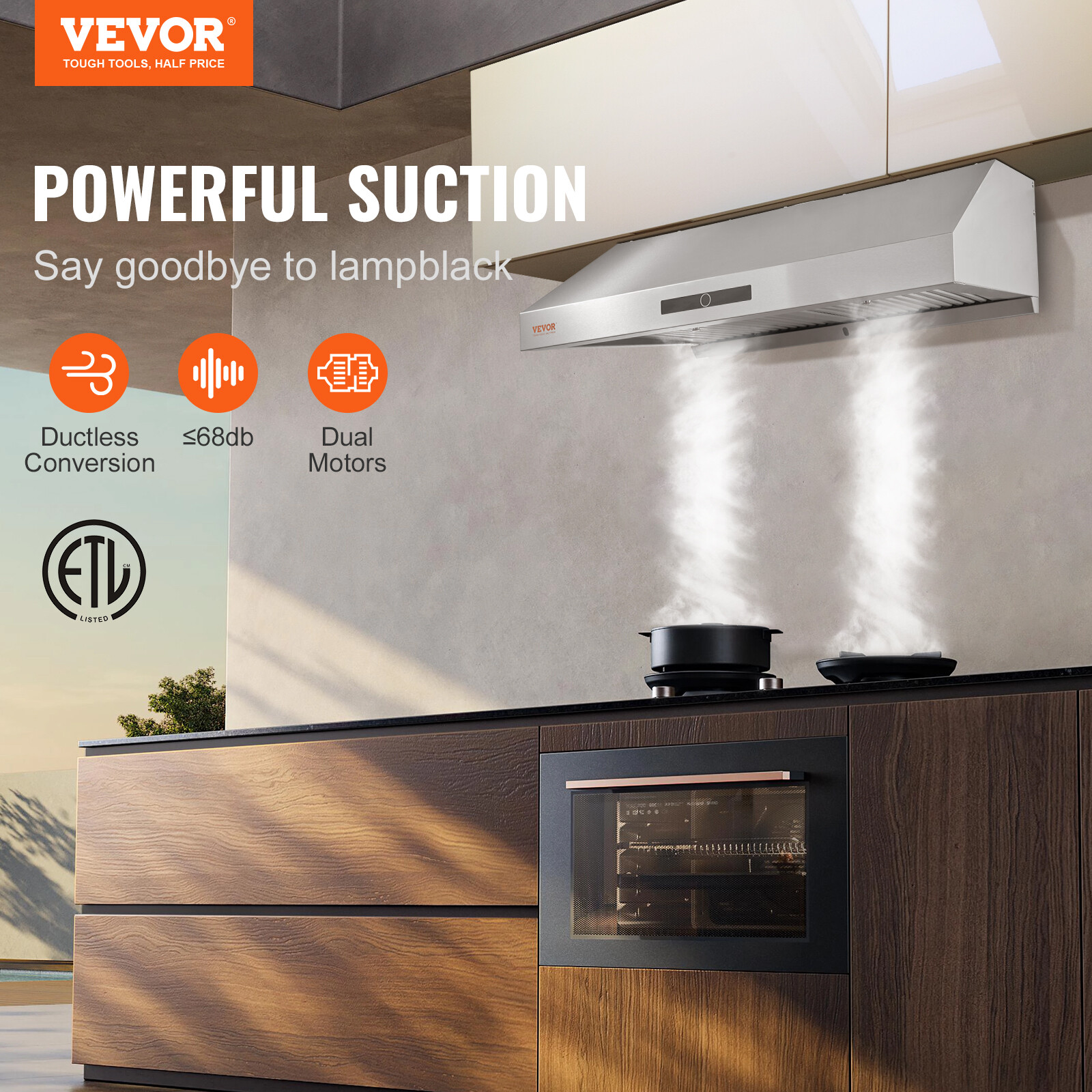 VEVOR 30" Under Cabinet Range Hood Kitchen Vent 3-Speed Touch Control w/LED