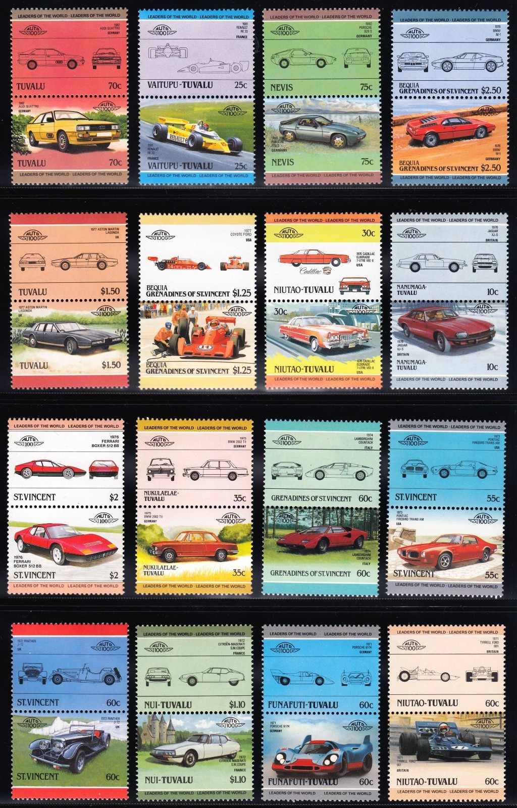 500 DIFFERENT CARS Auto 100 Leaders of the World MNH Mint Car Stamp Collection