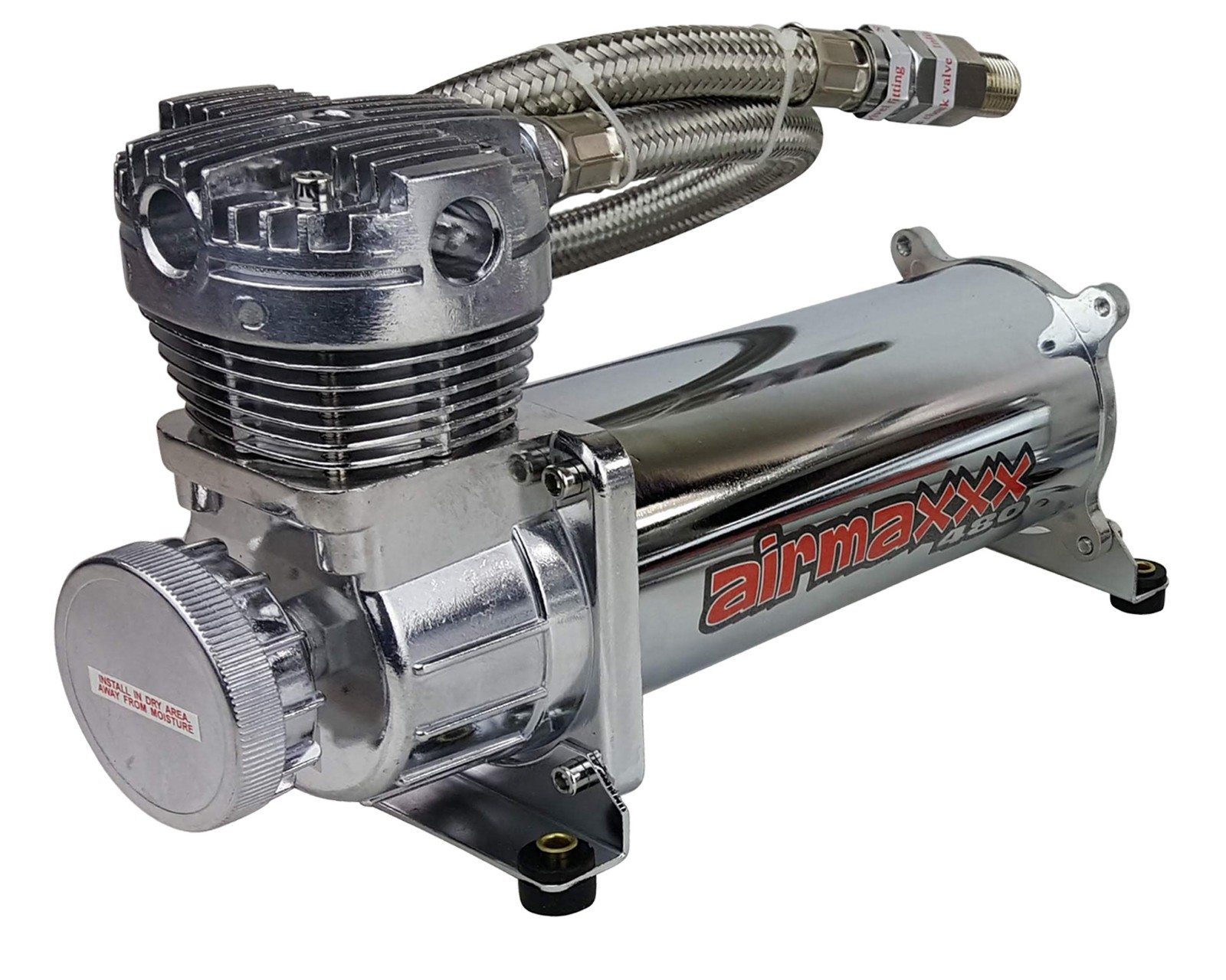 airmaxxx 480 Chrome Air Compressor & 150 Off Switch For Horn Air Ride Suspension