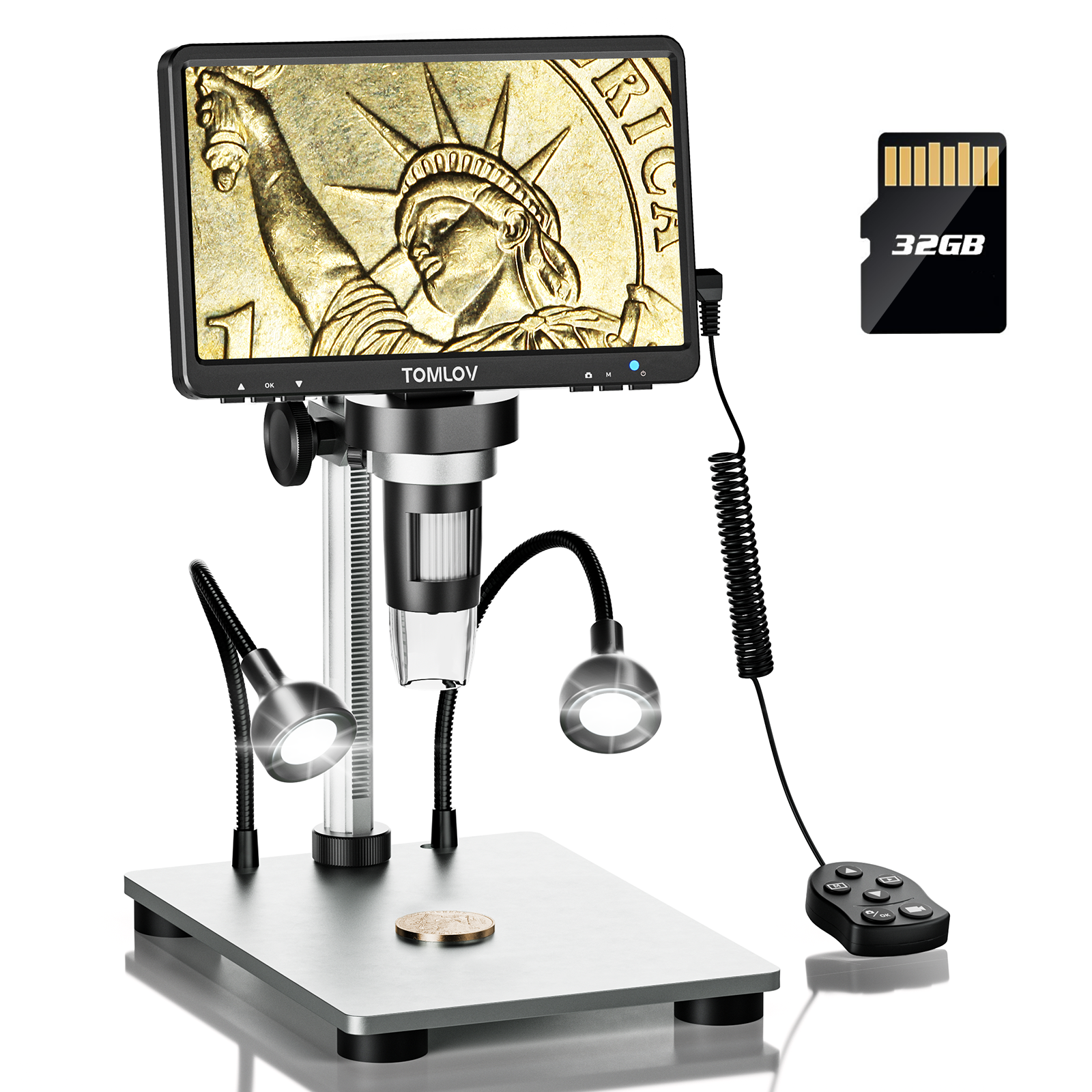 TOMLOV DM9 7" LCD Digital Coin Microscope 1200X 12MP Soldering Microscope Camera