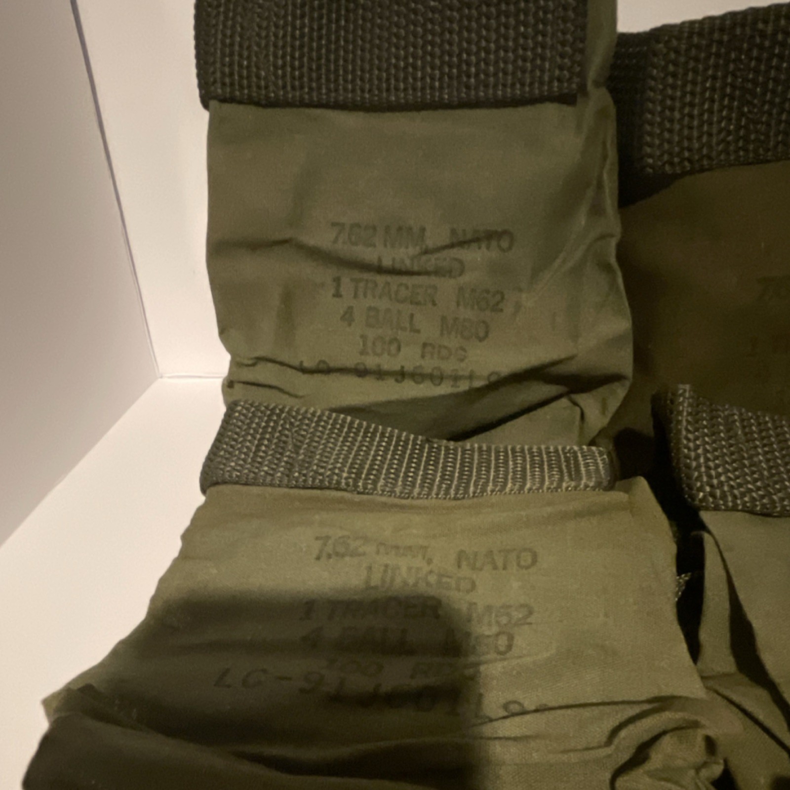 Lot of 6 USGI 7.62mm NATO 100rd Ammo Pouches w/ Straps – M60 M240 Canvas Bag