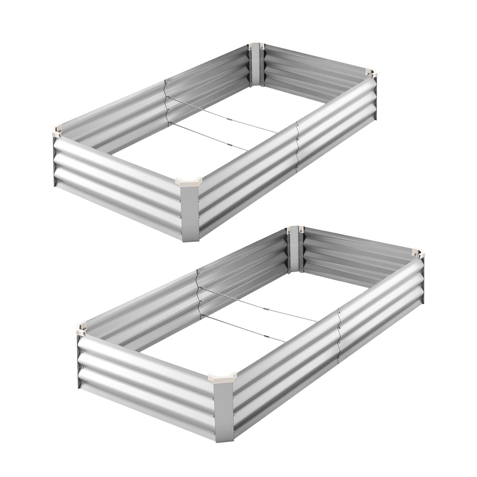 VEVOR 2 Pcs Galvanized Raised Garden Beds 6x3x1ft Rectangular Planter Box Silver