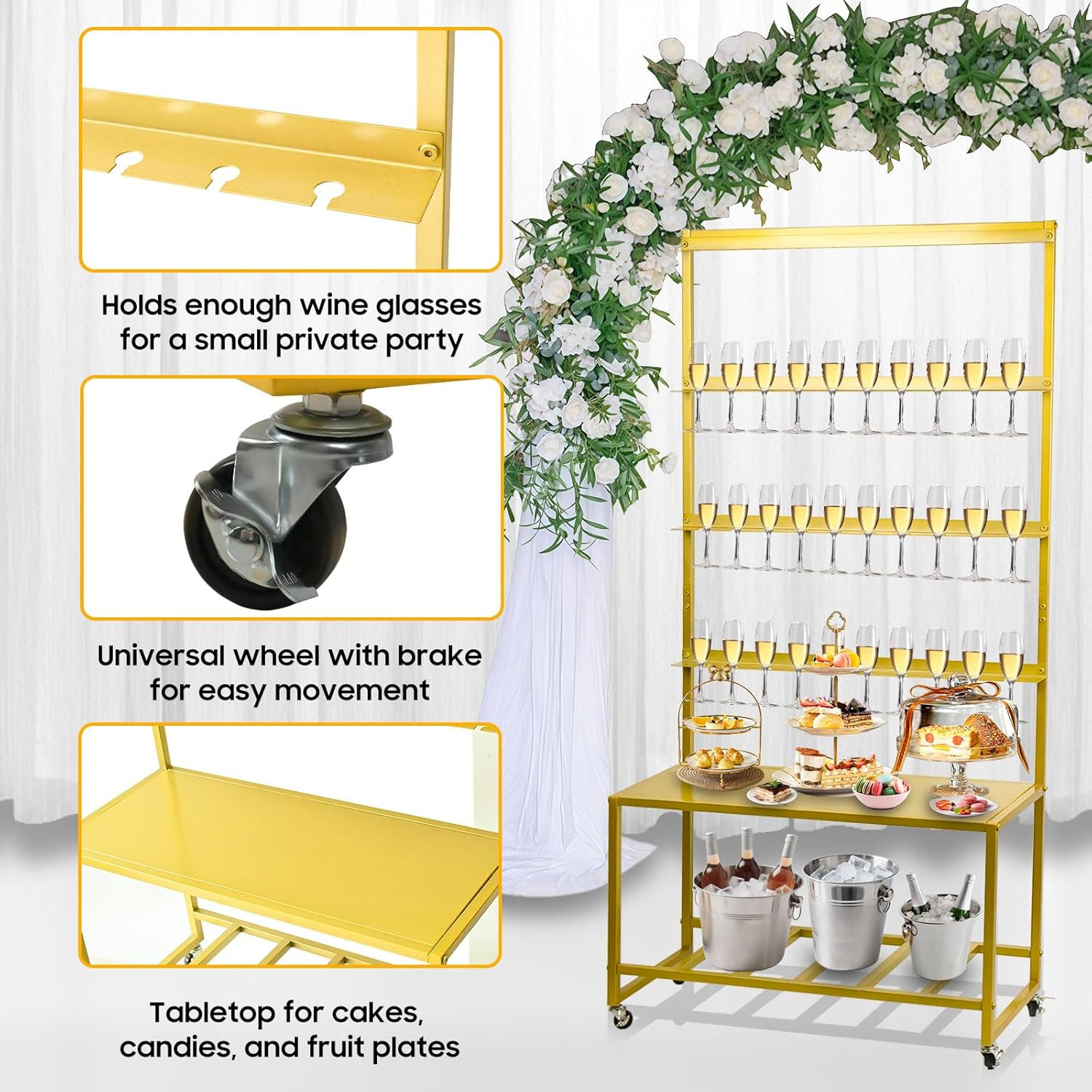 Champagne Wall Holder for Party, Champagne Tower Stand with Storage Shelf and Sw