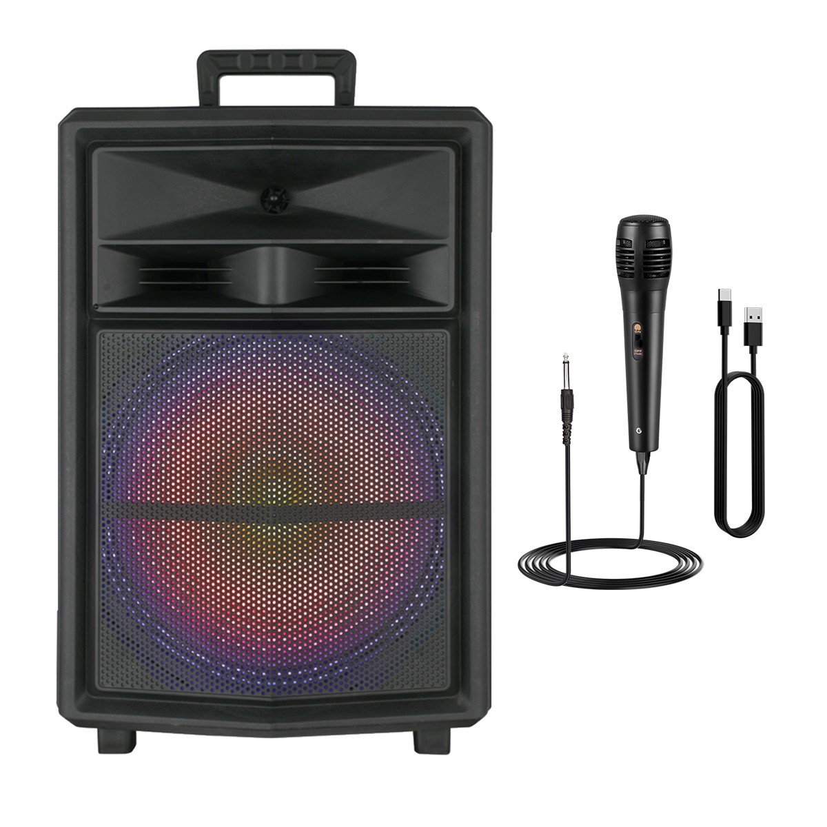 15" 10000W Bluetooth Party Speaker with Heavy Bass LED Lights Wireless Mic Stand