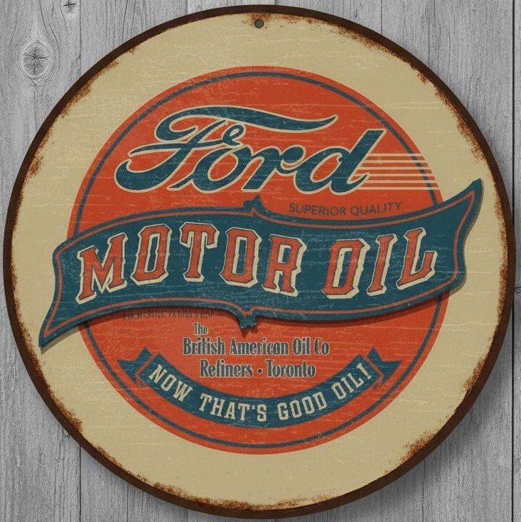 Ford Motor Oil 8" Diameter Vintage Novelty Metal Sign Made In USA
