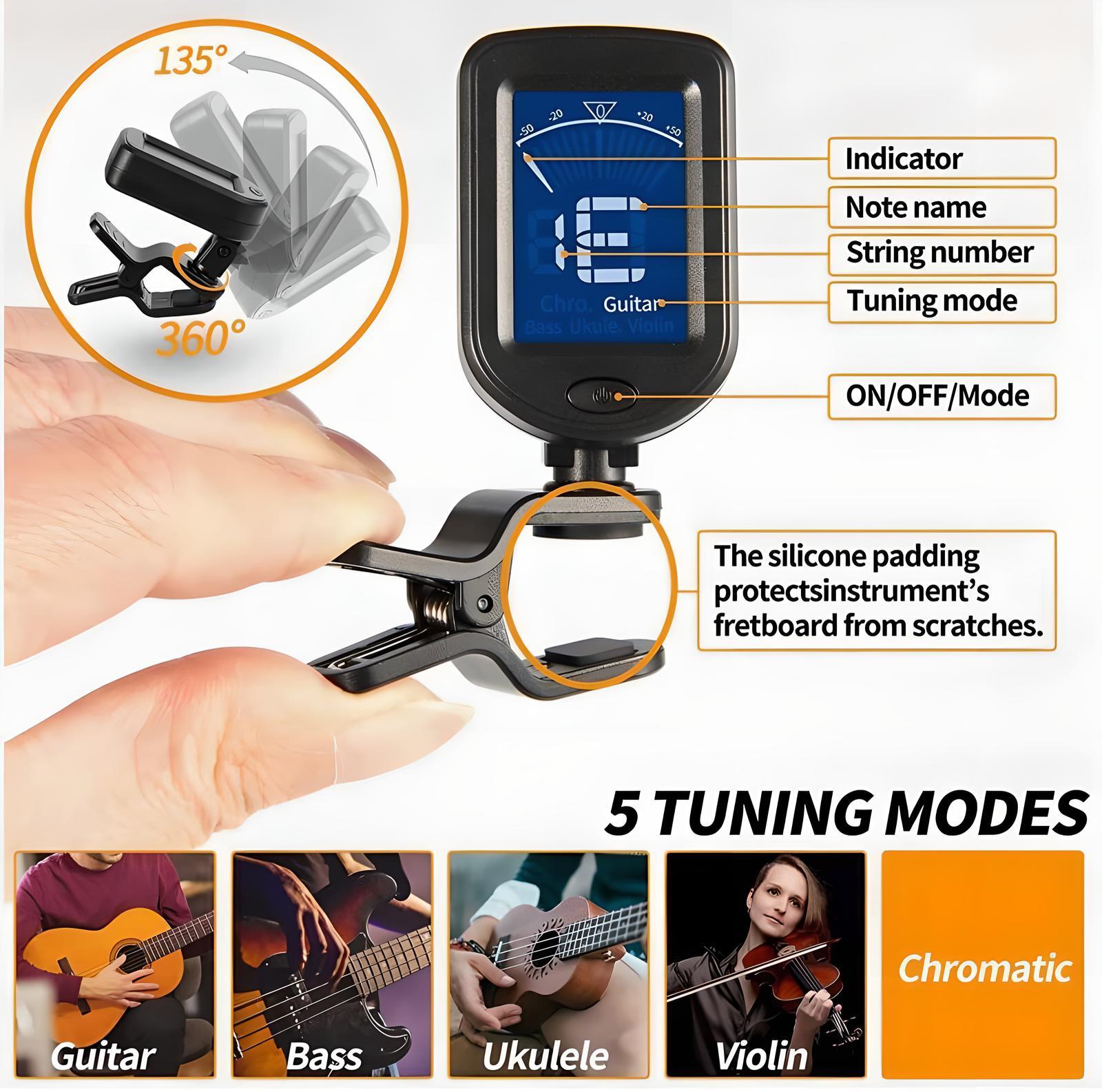 LCD Clip On Chromatic Acoustic Tuner Electric Guitar Banjo Violin Bass Ukulele