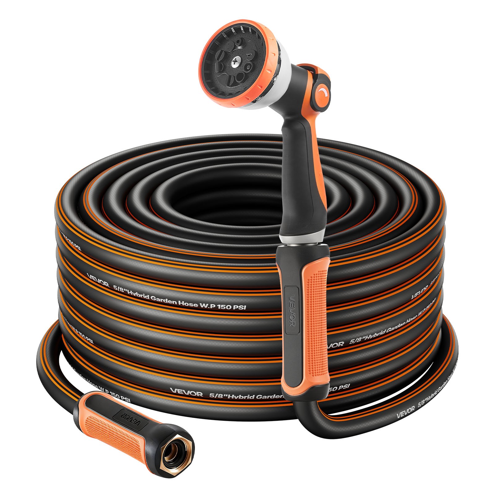 VEVOR Garden Hose 200ft 5/8" Rubber Water Hose with 10-Mode Nozzle Lightweight