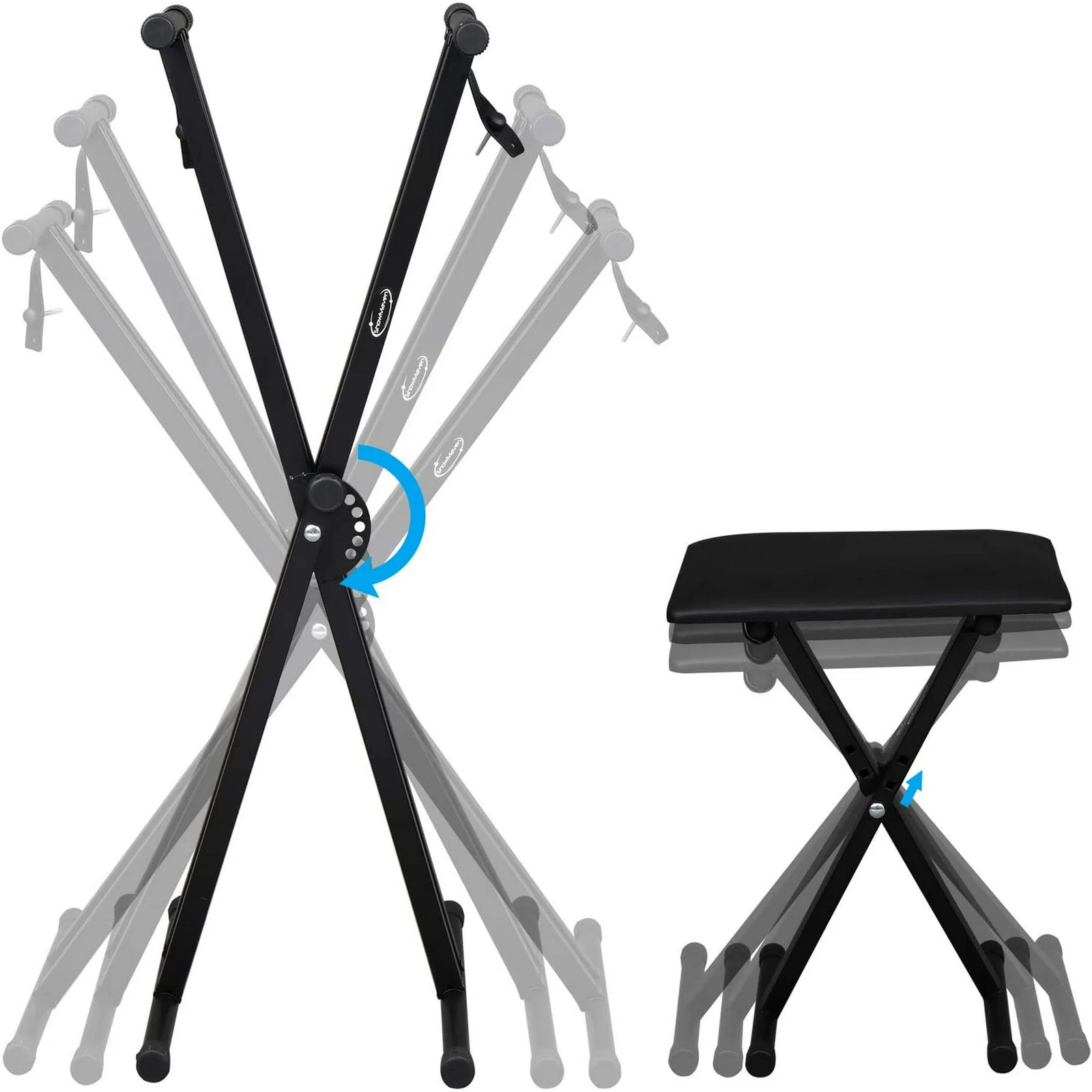 Double X Keyboard Bench and Stand Set with Lockable Straps for 49 61 76 88 Keys