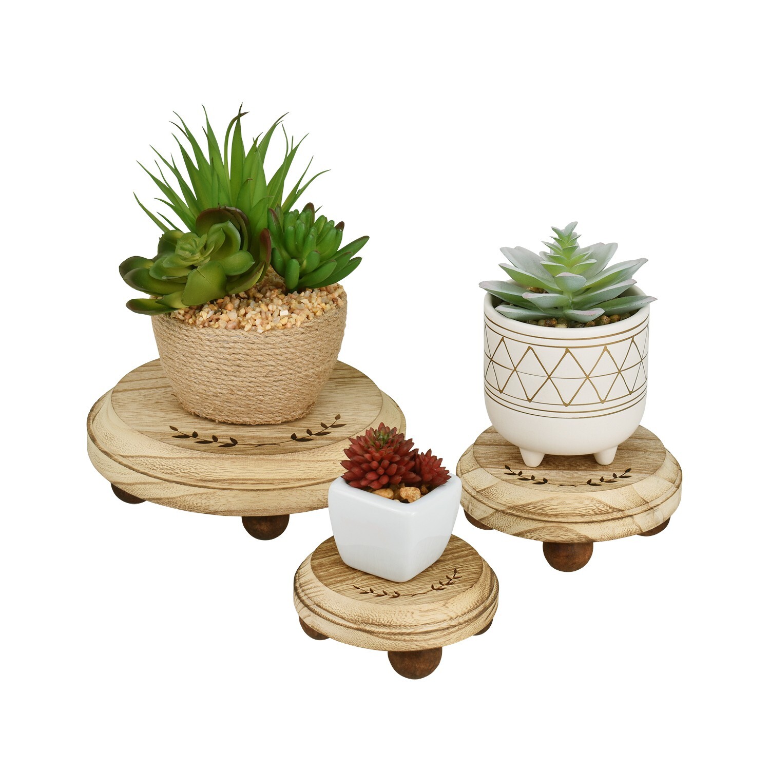 Neuxi 3Pcs Set Stackable Wooden Stool Display Riser Stand for Home Kitchen