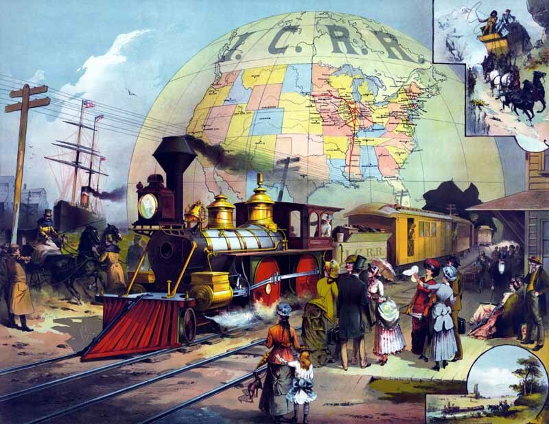 1882 Illinois Central Railroad Scene Art Print 8.5" x 11" Reprint Reproduction
