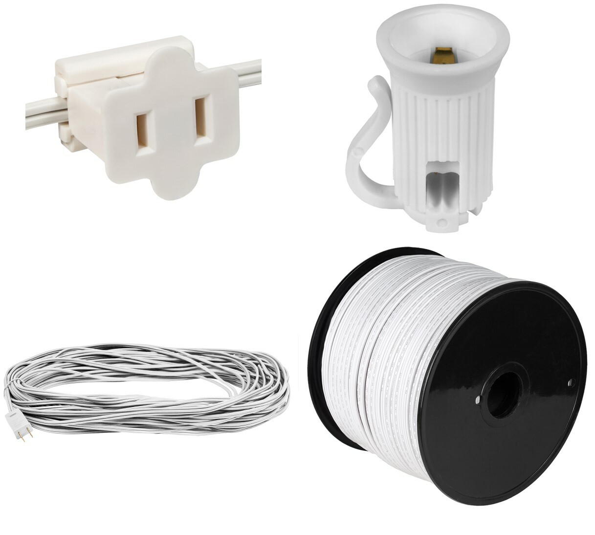 White Gilbert Vampire Zip Plugs with Matched Electrical Wire and Sockets, SPT2