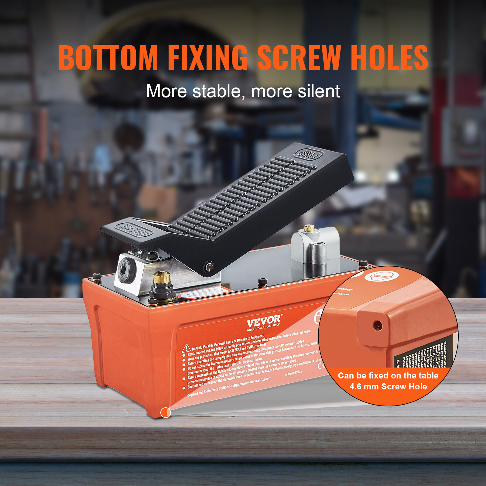 VEVOR Air Hydraulic Pump Foot Operated Pump 10,000PSI 98in³ 6.6FT Auto Body Shop