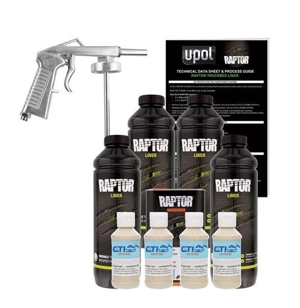 U-POL Raptor Desert Tan Urethane Spray-On Truck Bed Liner W/Free Spray Gun 4L