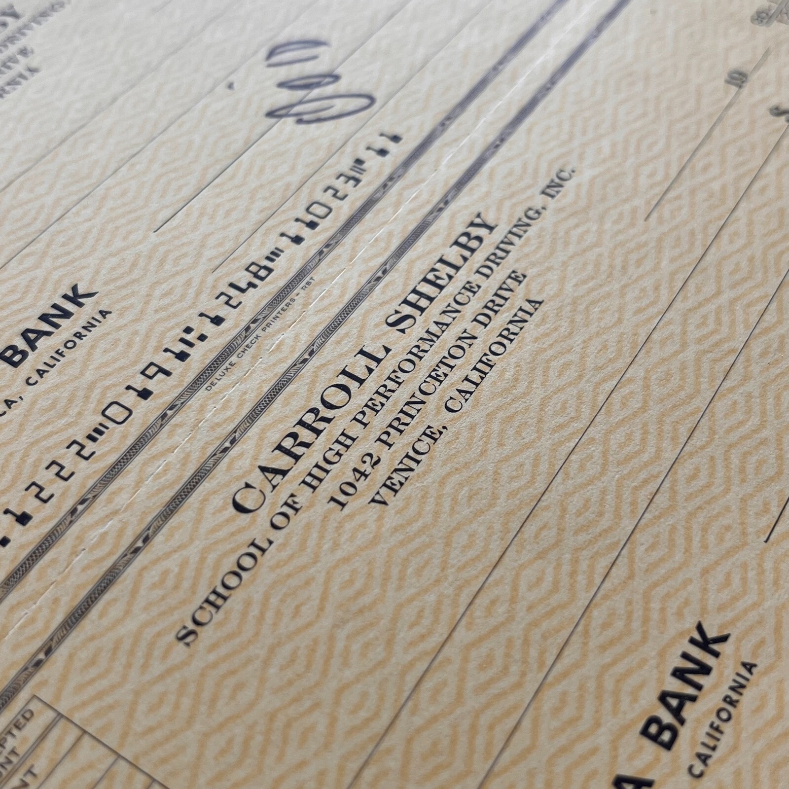 ORIGINAL Rare Carroll Shelby School of High Performance Driving Checks Cobra !!!