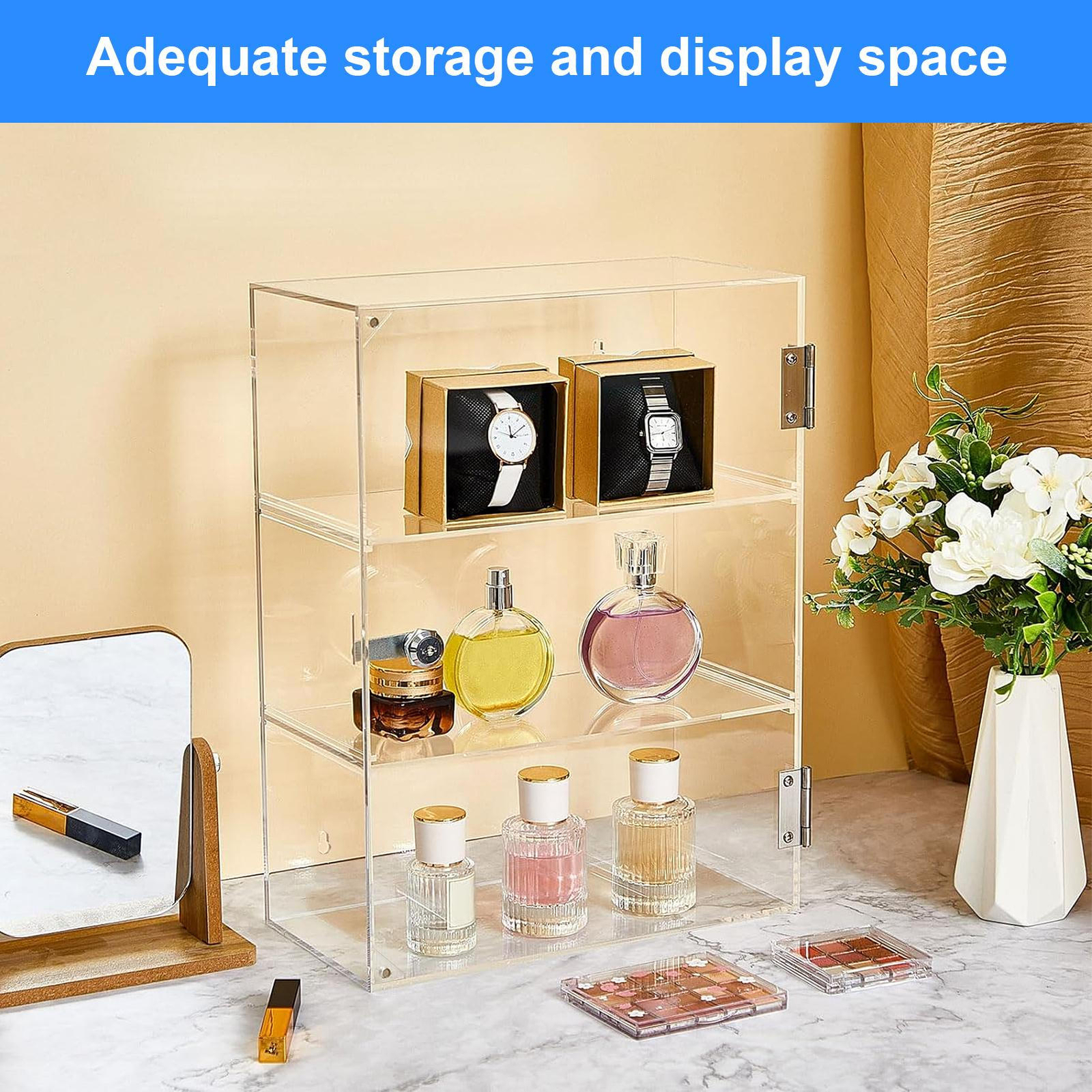 Clear Acrylic Display Case 3Tier Countertop Box Shelves Showcase W/Lock Dustpoof