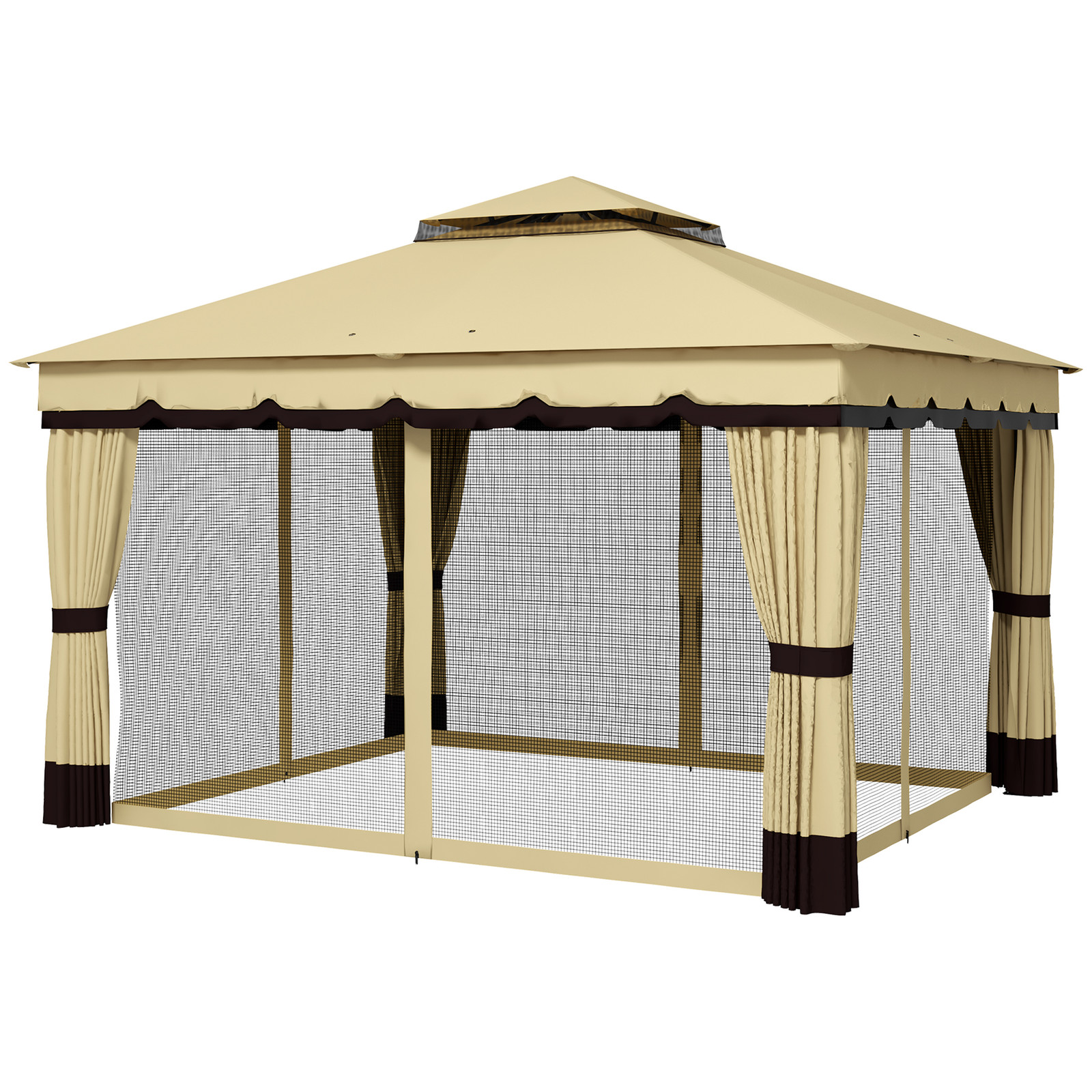 Outsunny 10' x 12' Double Roof Outdoor Gazebo with Netting & Curtains