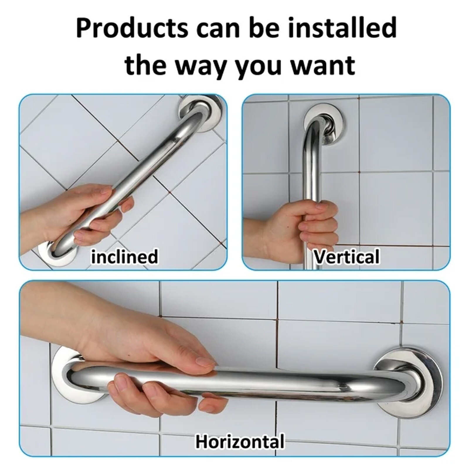 2 Pack Stainless Steel Shower Grab Bar Bathroom Safety Shower Handle for Elderly